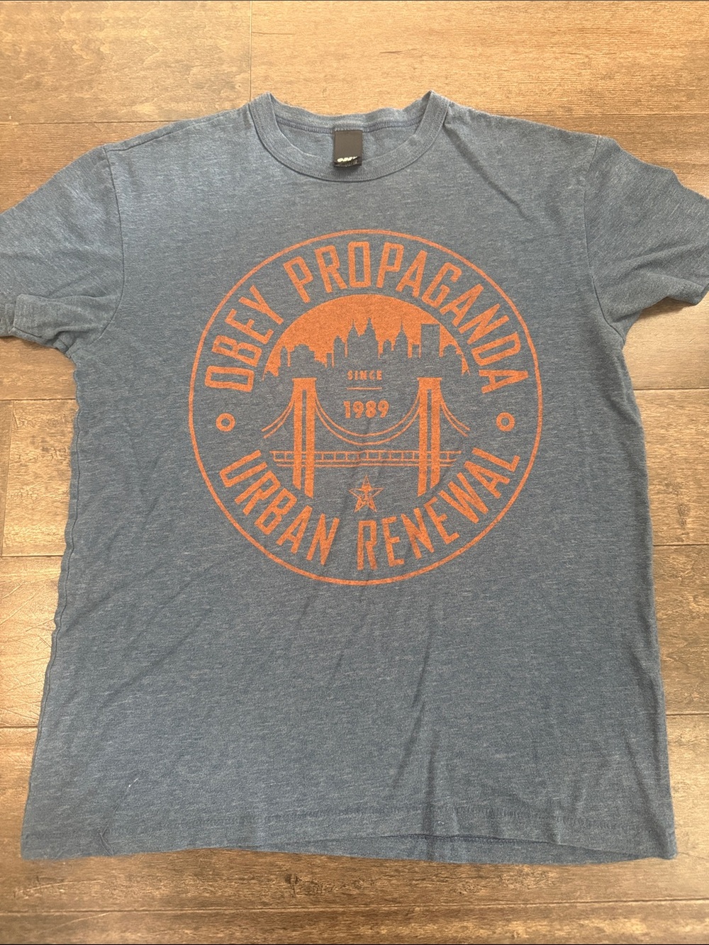 Obey Blue Short-Sleeve Tee with Orange Urban Graphic men’s medium